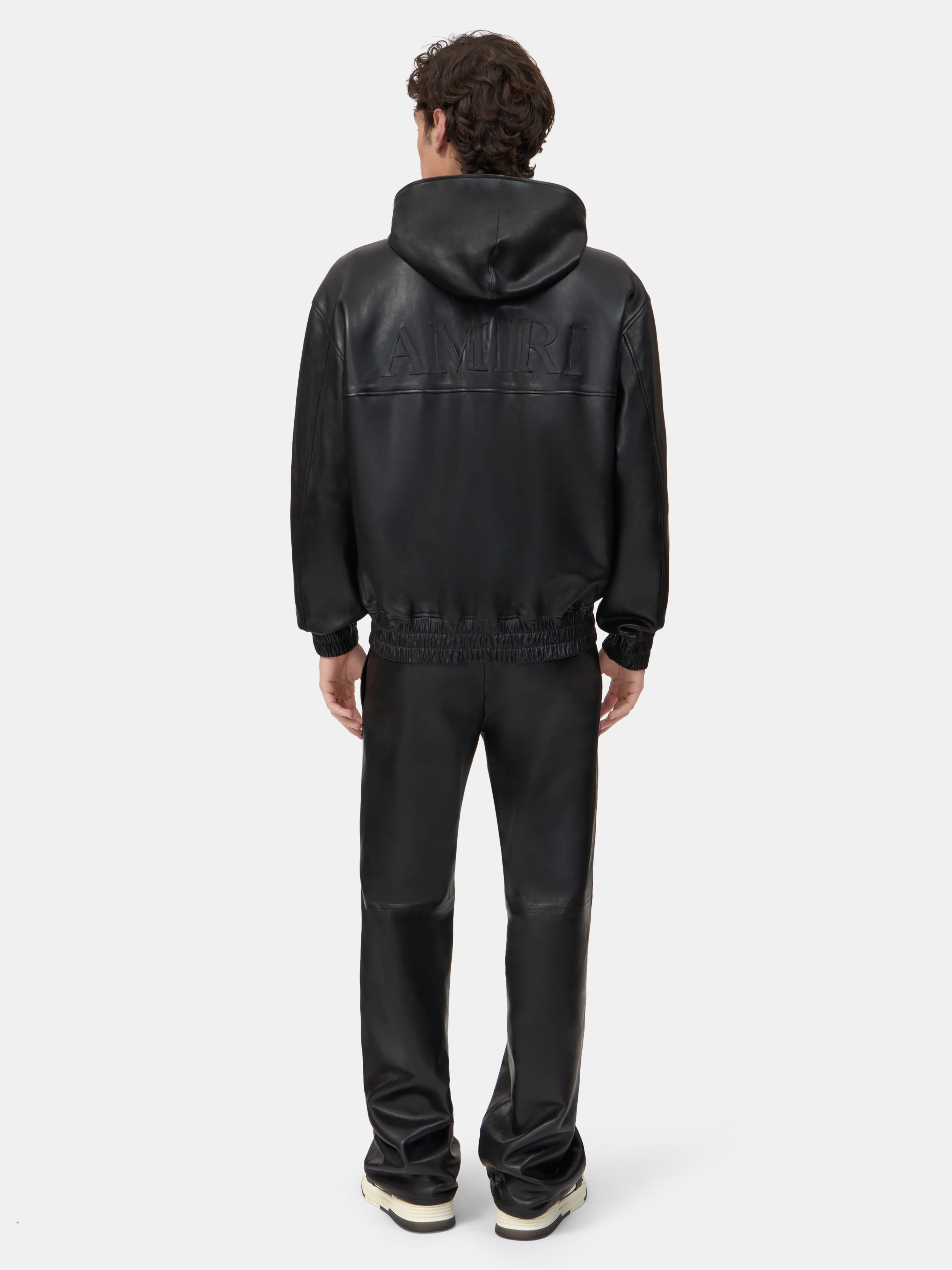 LEATHER OVERSIZED ZIP HOODIE - Black