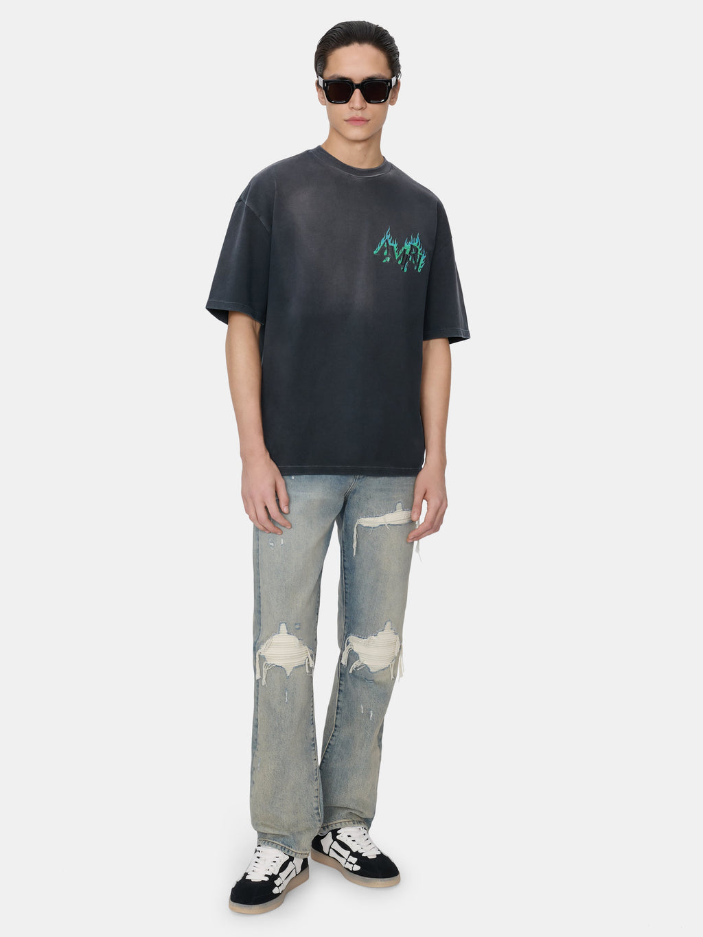 CRYSTAL AMIRI FLAMES OVERSIZED TEE - Black