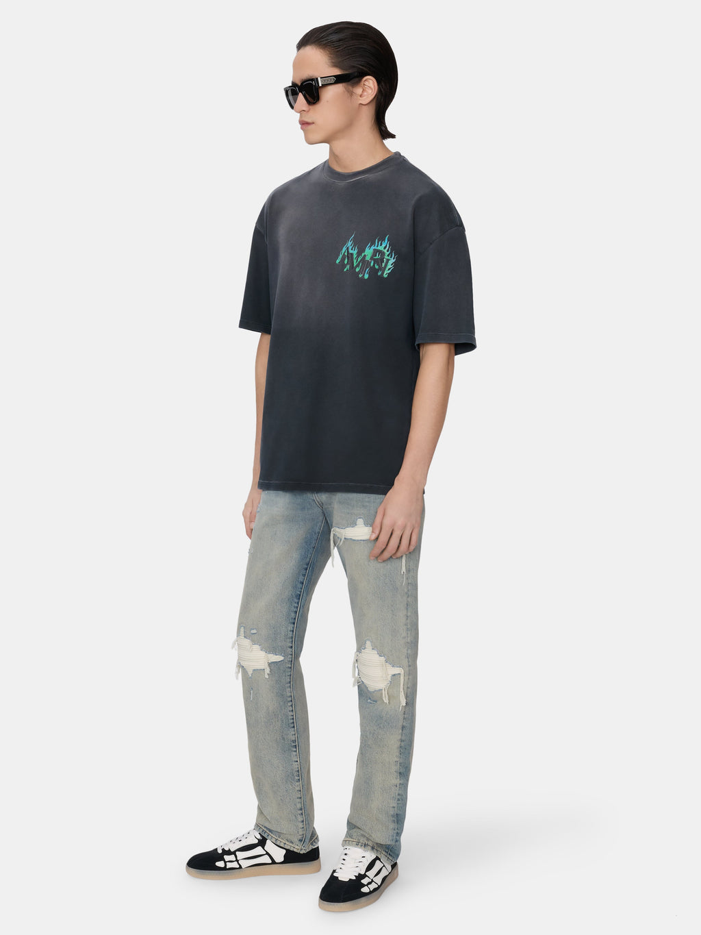 CRYSTAL AMIRI FLAMES OVERSIZED TEE - Black