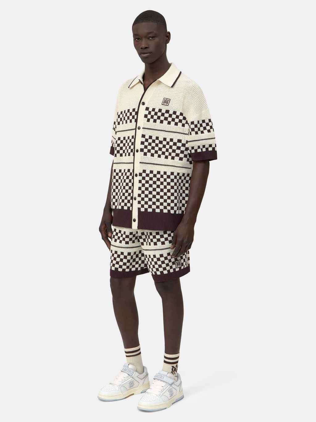 CHECKERED MESH SHORT - Alabaster