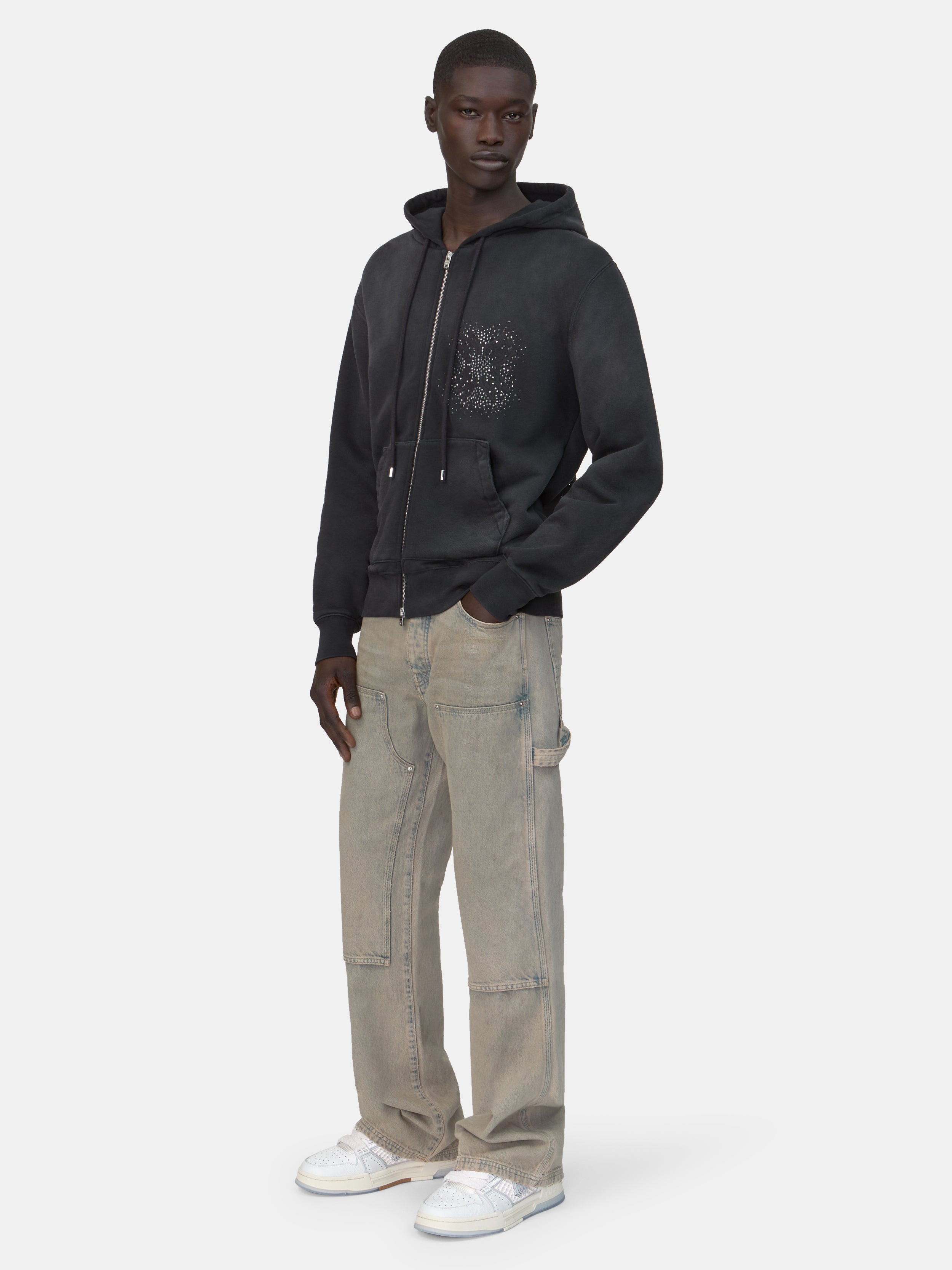 MA QUAD CRYSTAL ZIP HOODIE - Black