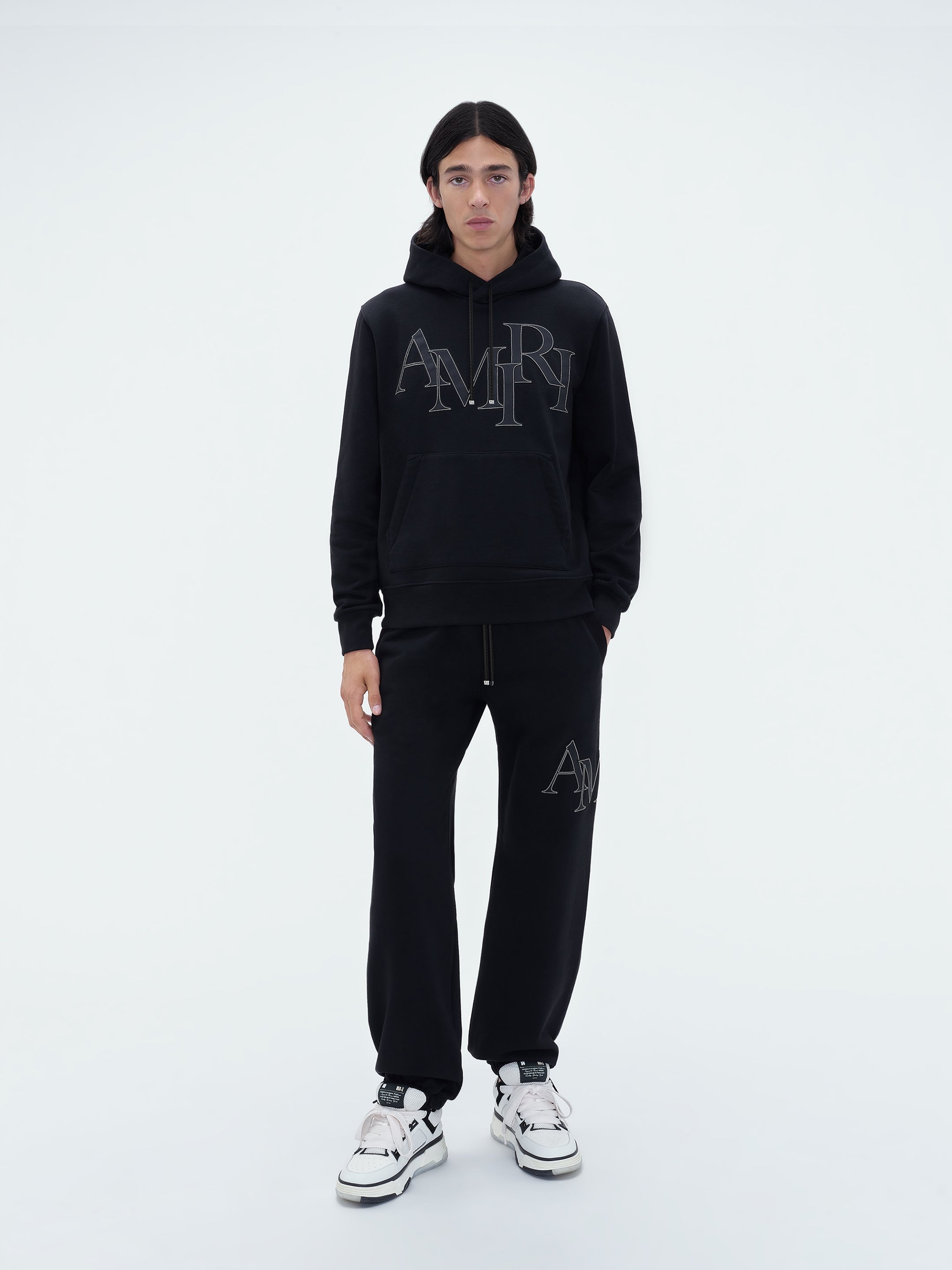AMIRI STAGGERED LOGO HOODIE - Black
